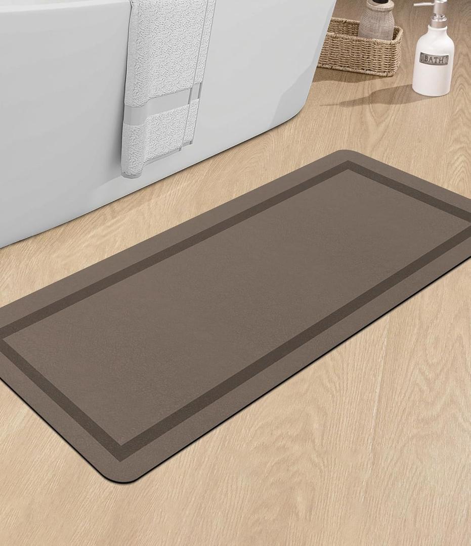 chakme Bathroom Mat Rugs Runner 47x17, Ultra Thin Magic Mat Bath Rug Non Slip Bath Rugs Quick Dry Absorbent Bath Mats for Bathroom Floor, (Brown, 47"x17")
