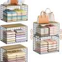 5-Tier Large Stackable Closet Organizer and Storage Basket, Sturdy Closet Shelf Organizer with Wood Top, Stackable Storage Bins Cubes for Clothes with Adjustable Shelf for Wardrobe Organization