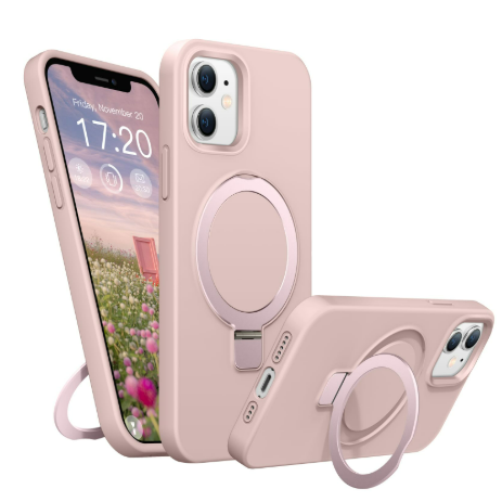 BENTIACC Soft Liquid Silicone Case for iPhone 11 with Magnetic Invisible Stand, Military Grade Shockproof Protection, Anti-Scratch Microfiber Lining Covers for iPhone 11, Pink