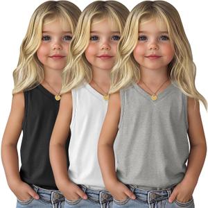 3 Pack Toddler Girls Tank Tops | Back to School, Summer Sleeveless Shirts, V Neck, Baby Basic Tees, Active Tops, Loose Fit, Playwear, Preschool, 18M-5T
