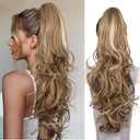ZQIAN BEAUTY 26 Inch Ponytail Extension - Clip in Ponytail Hair Extensions, Curly Long Pony Tails Hair Extensions, Claw Clip Ponytail Extension for Women (Color: Light Brown With Beige Highlights)