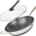 CATHYLIN 14" Honeycomb Non Stick Wok Pan Stainless Steel Stir-fry Wok with Lid, Skillet with Stay-cool Handle PFOA Free Suitable for Induction, Ceramic, Electric, and Gas Cooktops (Sliver, 14 Inches)