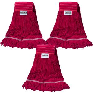 Heavy Duty Wet Industrial Cleaning Mop Head  Mop Head Replacement Perfect Cotton Washable Mop Head Replacement for Commercial & Home CleaningRED (3 Pieces)
