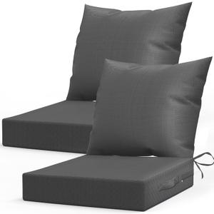 L’AGRATY Outdoor Chair Cushions for Patio Furniture：24" x 24" Deep Seat Cushions with Backrest for Couch Sofa Chair - Waterproof Fade-Resistant Patio Cushion (Set of 2,Grey)