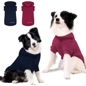 Kickred 2 Pieces Basic Dog Hoodie, Soft and Comfy Cotton and Polyester Blend Dog Sweatshirt with Leash Hole and Pocket, Keep Your Puppy Warm and Stylish - Navy Blue & Red/Sleeved (XX-Large)