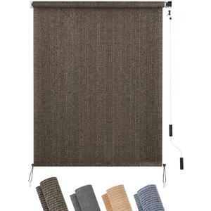 KELIXU Patio Shades Roll Up Outdoor Blind, 4' W x 8' H Cordless Sun Shade Privacy Screen with 90% UV Protection Exterior Roller Shade Cloth for Porch Pergola Backyard Windows Balcony, Mocha