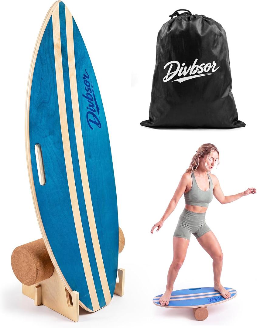 Balance Board for Adults, Surf Trainer with Handle Hole & Stand, 29.5 X 15.0 X 0.75 Inches