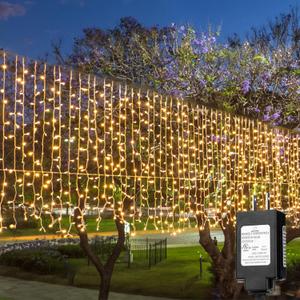 Solhice LED Curtain Lights Outside 40ft x 3ft for Backyard, 600 LED Plug in Hanging Fence Christmas String Lights Outdoor Waterproof for Backdrop Backyard Patio Deck Dcor (Not Connectable) (Warm White)