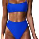 MOSHENGQI Women High Waisted Bikini Shoulder Strap 2 Piece High Cut String Swimsuits, S