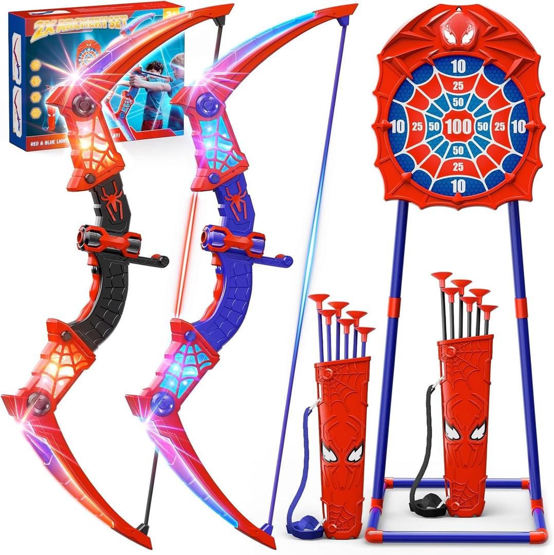 Fzlirou Toys for Boys Age 3-12, 2 Pcs Shooting Set with Red & Blue LED Lights, Standing Target & 2 Quiver, Indoor & Outdoor Kid Toys Gifts for 3 4 5 6 7 8 9 10 11 12 Year Old Boys Girls