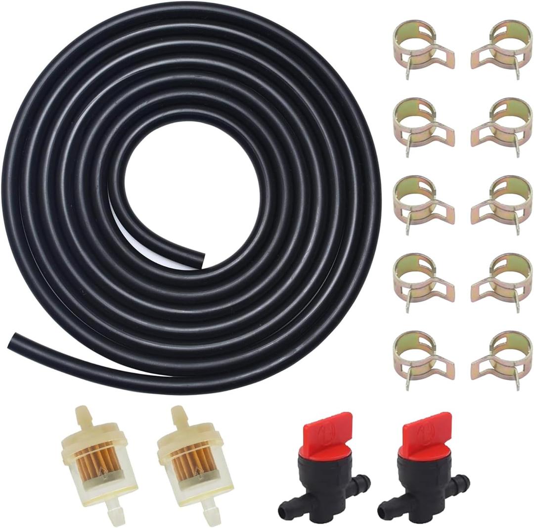 1/4 Gas Fuel Line kits,3 Meter Fuel Line Hose + 2Pcs 1/4" Inline Gas Fuel Shut Cut Off Valve + 2Pcs Fuel Filters + 10Pcs Clamps,for lawn mowers, tractors, tillers, snow blowers (Black)