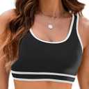 Bikini Tops for Women Color Block Sporty Swimsuit Tankini Bathing Suit Crop Tops Adjustable Straps Padded Top Only (Medium)