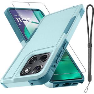 RMOCR for Moto G Stylus 5G 2026/Moto G Stylus 5G 2025 Case, Full Body Heavy Duty Rugged Shockproof Protective Phone Cover with Lanyard Strap, Tempered Glass Screen Protector, Mint Green