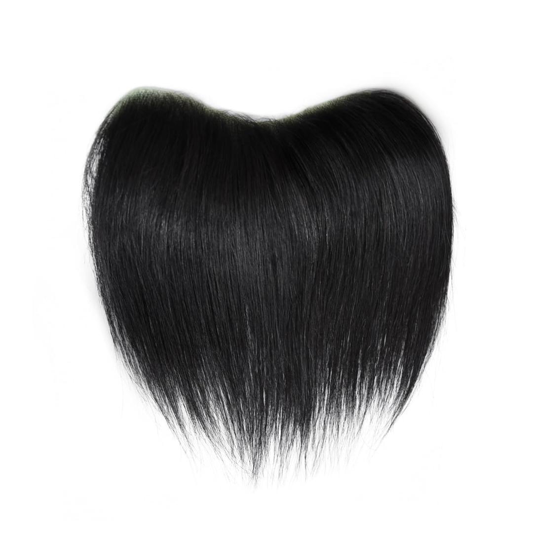 Frontal Hairpiece for Men, Hair Extension Hairline Loss Straight Tape in Human Hair Toppers Replacement Toupee (Natural Black, 0.78"x6.3", 6")