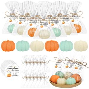 Demissle 40 Fall Pumpkin Baby Shower Favors Thanksgiving Bridal Shower Soap Favors Mini Pumpkin Soap Thanks Card Gift Bag with String for Guest Wedding Autumn Party Decor Gifts (Colorful), 2 Packs