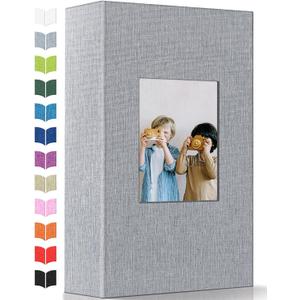 Photo Album 4x6 with 300 Pockets,Slip-in Picture Albums,Linen Cover Memory Book with Front Window,White Page Vertical Photo Book for Wedding,Family,Anniversare,Baby,Vacation (Gray)