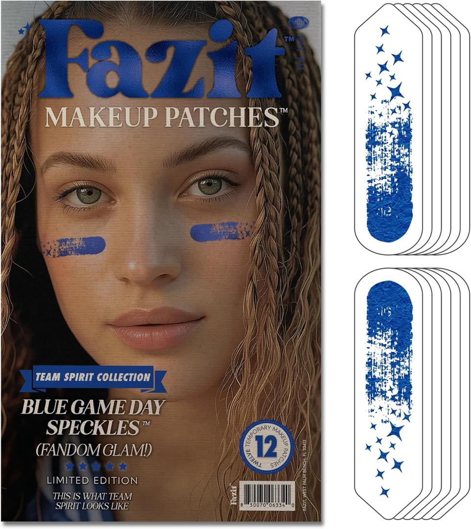 Fazit Makeup Patches - Blue Game Day Speckles - Glow Up Make-Up Patches - Cute Glitter Makeup Accessories for Women - Cosmetic Glitter for Face