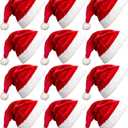 MarJunSep 12 Pack Plush Santa Christmas Hats for Kids Children Teenagers & Adults Small Head, Red Plush Xmas Hats with White Cuffs for Christmas Holiday