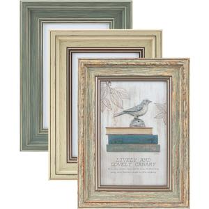 XUANLUO 3 Pack 4x6 Inch Picture Frames Farmhouse Rustic Vintage Distressed Wood Grain Photo Frame with HD plastic cover for Table Top Display and Wall Hanging (Mix Color-3pcs)