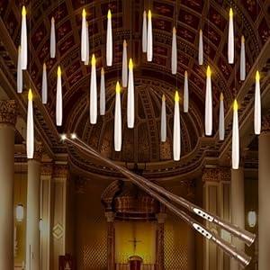 LUSHARBOR Floating Candles with Wand Remote, 20pcs Flameless Candles with Timer, 6.1" Magic Flickering Taper Candles LED Electric Battery Operated Candles for Christmas Halloween Party