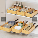 RESENSTORE 3 Pack Bamboo Pull Out Cabinet Organizer,Slide Out Drawers for Kitchen Cabinets,Fixed with Nano Adhesive Film Multifunctional Drawer Organizers For Pantry Bathroom Bedroom
