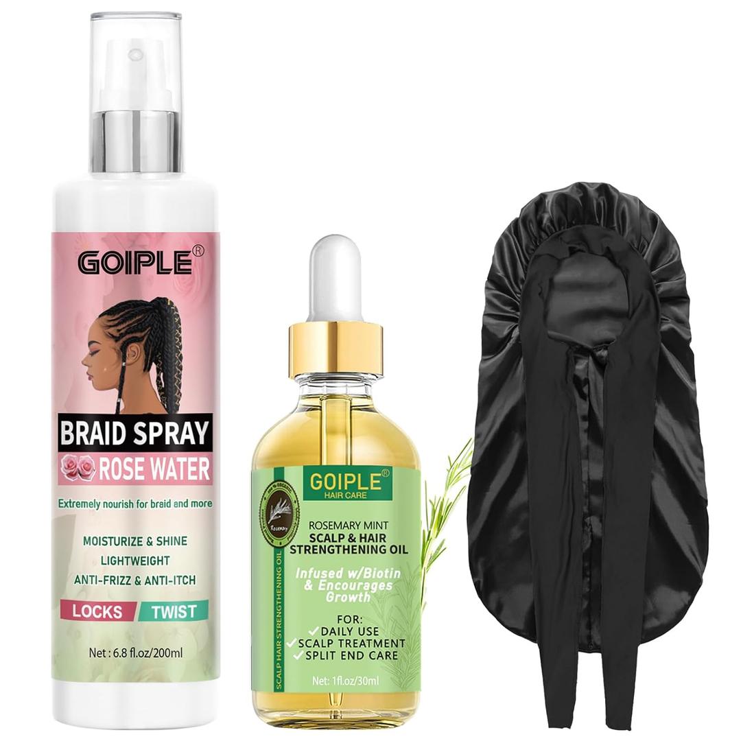 Braid Spray Rose Mint for Dreads Dreadlocks - Braids Locks Sprays Rose Water Braiding Spray for Locs Dull Shine & Lightweight - Loc Moisturizer for Box Braids Rosemary Oil for Hair Growth Hair Bonnet (2.27 Fl Oz (Pack of 3))