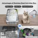 Stainless Steel Litter Box with Metal Lid and Scoop - Enclosed Metal Litter Box for Large Cats, Rust-Resistant, Odor-Control, Easy to Clean, Durable & Long-Lasting with Round Edge (L)