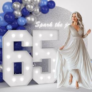 JoyMuse 4FT 65 Marquee Numbers, Large Light Up Numbers 65 for 65th Birthday Decorations Cool White Light Number 65 for Anniversary Birthday Party Decor