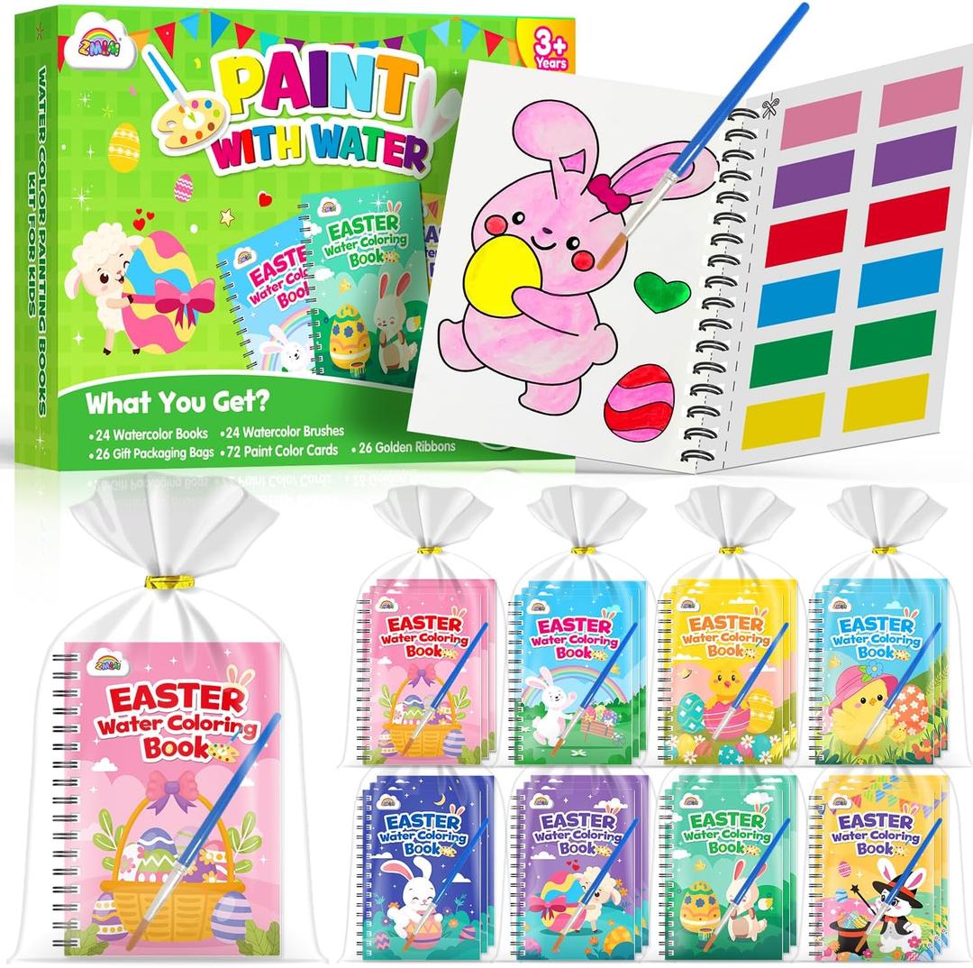 ZMLM 24 Water Coloring Books for Kids Party Favors - Bulk Mini Coloring Books for Kids Ages 4-8,Small Birthday Goodie Bag Stuffers School Teacher Return Gift Art Crafts Classroom Prizes (Easter)
