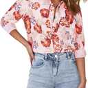 siliteelon Blouses for Women Long Sleeve Button Down Shirts Printed Wrinkle-Free Dressy Casual Blouse Spring Fall Trendy (L)