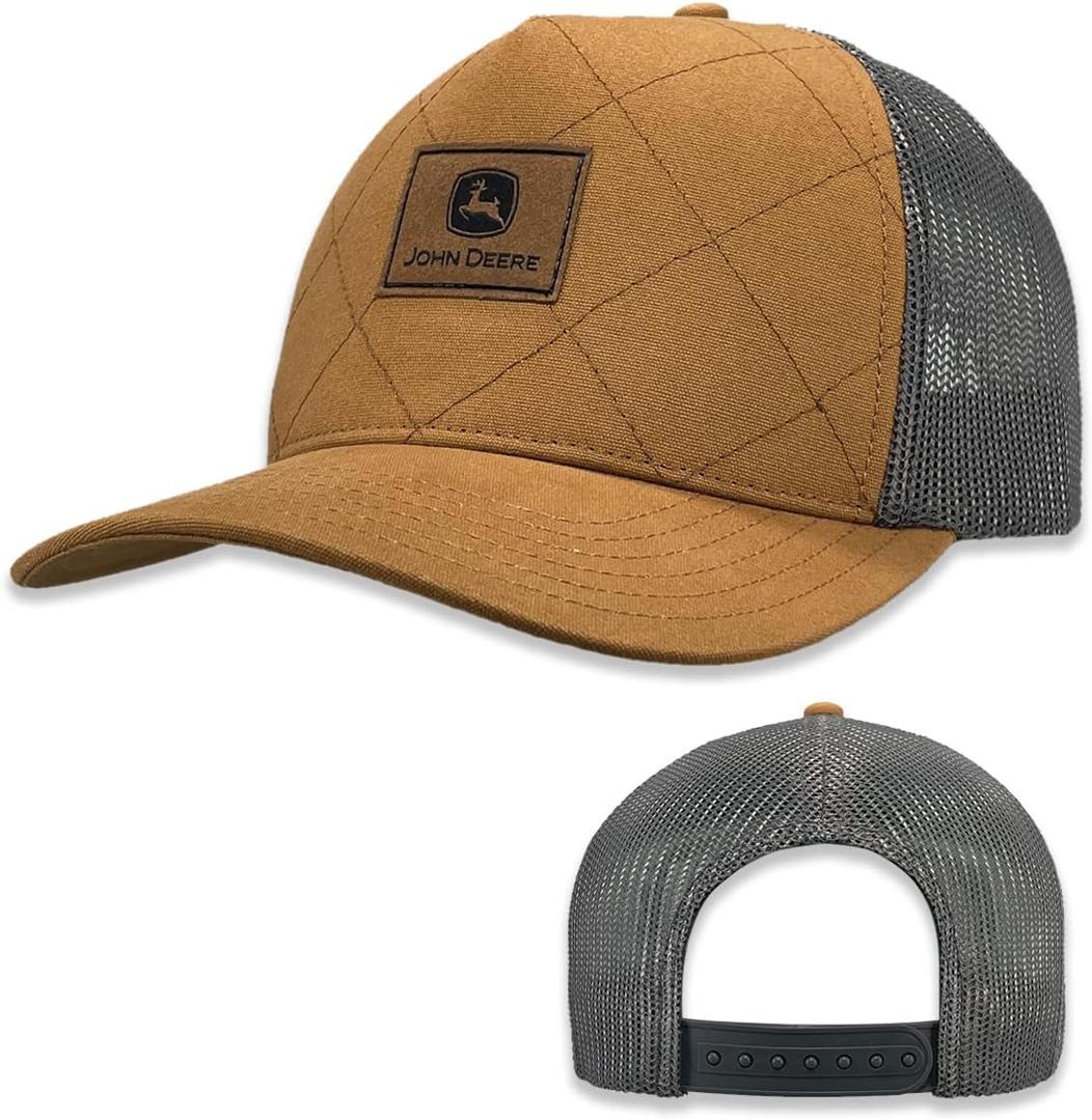 John Deere Mens Quilted Foam-Backed Light Weight Cotton Canvas Mesh Back Trucker Hat