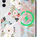 Tcaraersing for iPhone 12/12 Pro Flower Magnetic Clear Case [Compatible with MagSafe] Floral Print Shockproof [Hard PC Back Soft TPU Edge] Slim Cover for Girls Women iPhone 12/12 Pro, Abundant Blossom