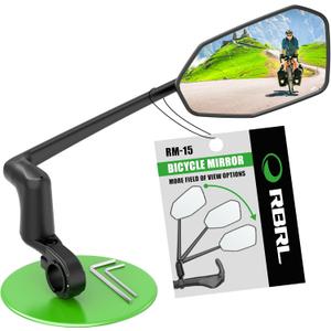 RBRL Bicycle Mirror, Aluminum Alloy Bike Mirror Handlebar Mount, Anti-shake & Break-proof, Foldable HD Real Glass Rotatable Ebike Accessories, Bike Rear View Mirror for Ebike Scooter (Right)