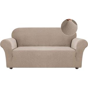 Stretch Sofa Slipcover Couch Cover Sofa Covers for 3 Cushion Couch 1 Piece Sofa Slipcover for Living Room with Jacquard Fabric and Elastic Bottom Pet Furniture Protector (Sofa, Khaki)