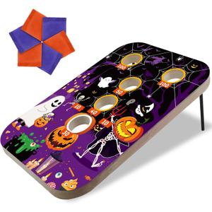 Hiboom Large Halloween Bean Bag Toss Game (Includes 6 Bags, Purple Orange) Halloween Party Favor for Adults, Beach Yard Outdoor Activities, Family Party Supplies, Home Backyard Game(Ghost)