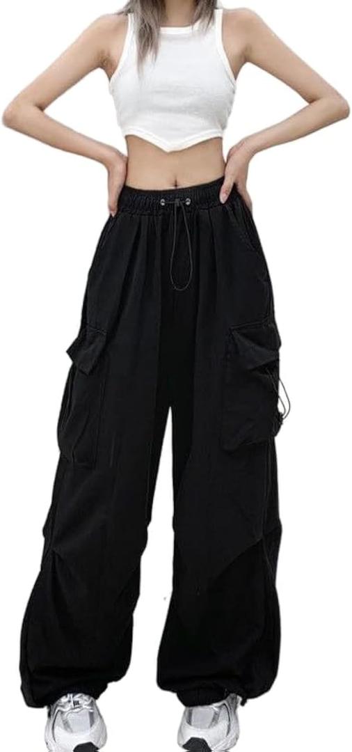 Cargo Pants Women Baggy Parachute Pants Woman Mutil Pockets Loose Fit Y2K Casual Pants for Women (X-Large, Black)