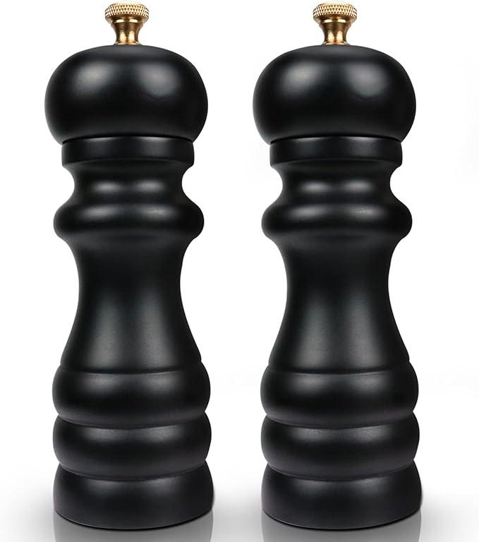 Salt and Pepper Grinders Set of 2, Manual Pepper Mill & Salt Grinder with Adjustable Ceramic Rotor & Stainless Steel Gasket, Refillable Black Salt & Pepper Shakers for BBQ Restaurant Kitchen