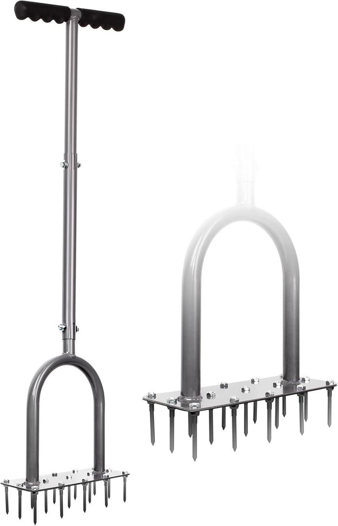 Walensee Lawn Aerator Spike Metal Manual Dethatching Soil Aerating Lawn with 15 Iron Spikes, Pre-Assembled Grass Plug Aerator Tools for Yard, Lawn Aeration, Garden Tool, Revives Lawn Health, Patented