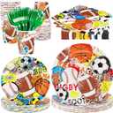 Durony 144 Pieces Sports Themed Paper Plates and Napkins Dinnerware Set Sports Birthday Party Tableware Paper Plates Napkins Forks Serve 24 for Rugby Baseball Basketball Soccer Party Supplies