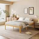 COMASACH 18 Inch Queen Wood Platform Bed，Mid-Century Wood Bed Frame Queen Size, No Box Spring Needed, Natural Finish, Easy Assembly