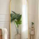Antok Full Length Mirror, 58"x18" Floor Mirror with Stand, Hanging Mounted Mirrors for Bedroom, Living Room, Cloakroom, Dining Room, Gold, Arched