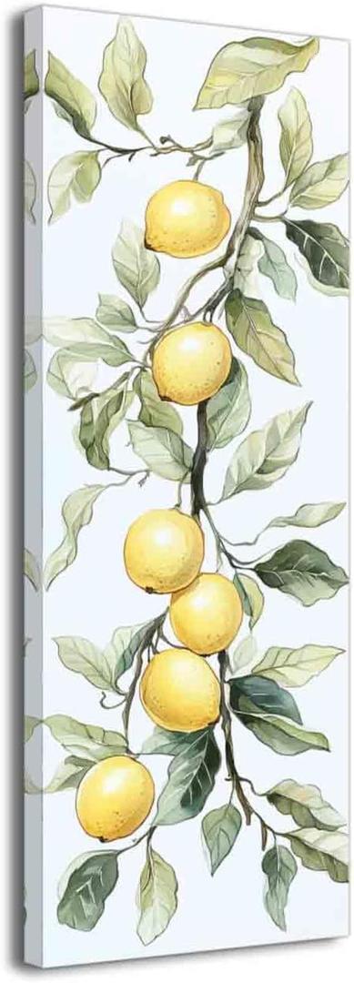 BJYCHG Lemon Pictures for Kitchen Lemon Wall Art Citrus Canvas Prints Yellow Fruit Tree Poster Summer Paintings Farmhouse Kitchen Decor Frame (White, (24L x 8W))