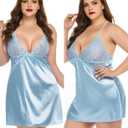 Avidlove Women Lingerie V Neck Sexy Nightwear Satin Sleepwear Lace Chemise Mini Babydoll Nightgown XXL
