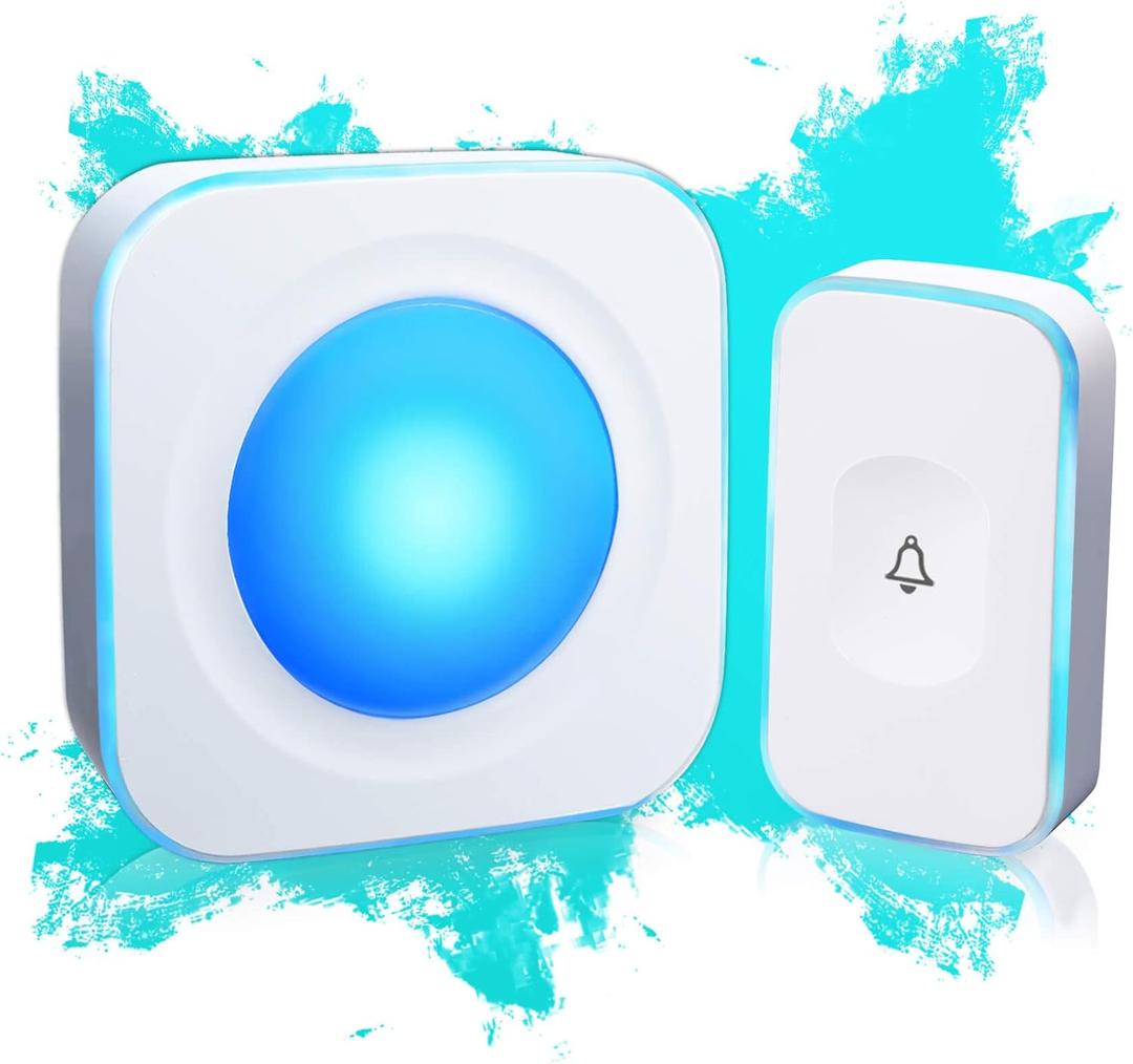 Wireless Doorbell 1200 Feet Waterproof Doorbells for Home with 36 Melodies 4 Volume levels, Flash Led Light (1 Receiver&1 Touch Button White) (1 Receiver 1 Button)