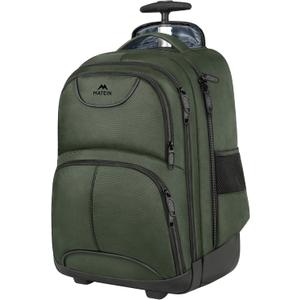 MATEIN Rolling Backpack, 17 Inch Travel Laptop Backpacks with Wheels, Water Resistant Large Roller Carry On Luggage Wheeled, Trolley Overnight Suitcase Business College Computer Bag, Green