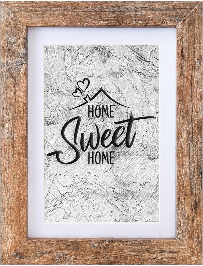 Califortree 5x7 Picture Frame - Can Display Photo 4x6 with Mat, Wood Frame with Shatterproof Plexiglass, Wall & Tabletop Display, Rustic Brown