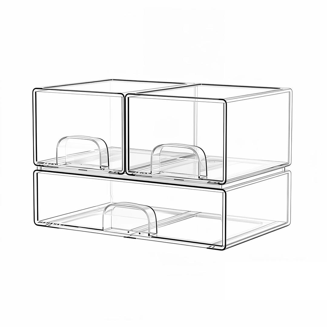 Clear Stackable Storage Drawers Set of 6 Bathroom Makeup Organizer Bins, clear, 4 Small+2 High+2 Wide 