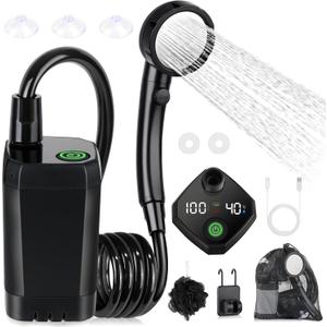 Portable Shower for Camping, [Long-Lasting] Spopal 6000mAh Rechargeable Camping Shower with Intelligent LED Display, 4 Spray Modes, IPX7 Waterproof Outdoor Camp Pump for Hiking, Travel, Car, Pet (Black)