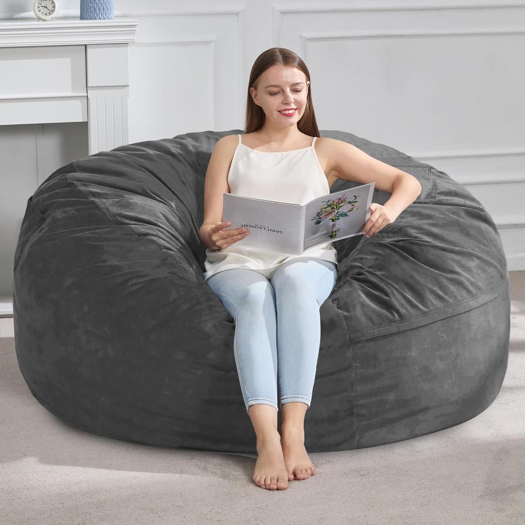 Hobestluk 4FT Bean Bag Chair Giant Bean Bag Chairs for Adults Large Bean Chairs with Removable Cover, Beanbag Chair with Filler, Adult Bean Bag Chairs for Living Room, Bedroom (4FT - 44" x 44" x 24", Grey)