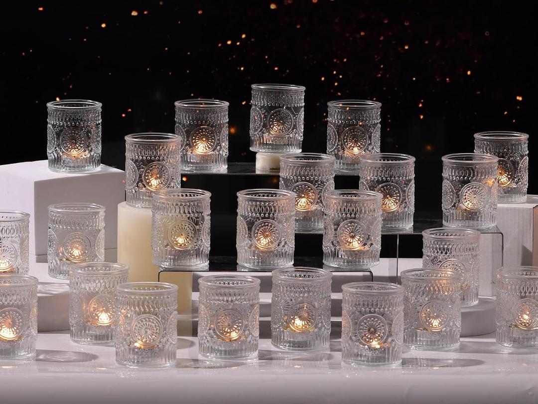 48pcs Clear Votive Candle Holders Bulk, Wedding Party Centerpieces Table Decorations, Glass Candle Holder for Tea Lights, Candle Holders Bulk, Wedding Party Supplies